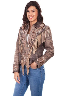 Women's Scully Embroidered Fringe Suede Jacket #L1005BRN