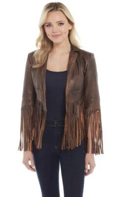Women's Cripple Creel Fringe Leather Jacket #LL164-91