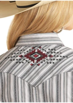 Women's Panhandle Grey Striped Long Sleeve #R4S3298 -Wrangle Style R4S3298 B 98036